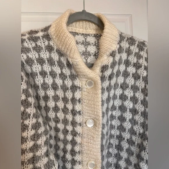 Cozy Cream and Brown Women's Cardigan Sweater - Picture 5 of 7
